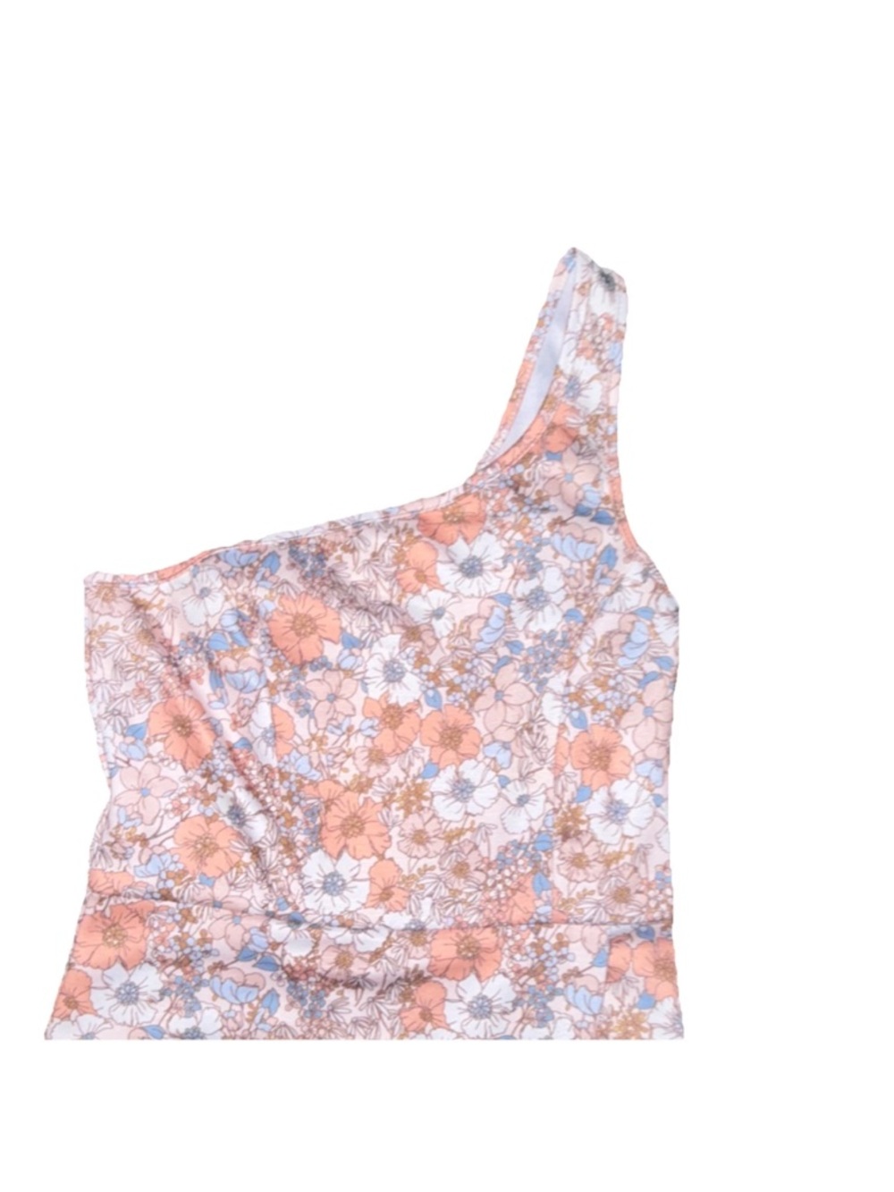 Altar’d Stare One-Shoulder Floral Romper in Peach and White - Picture 4 of 6
